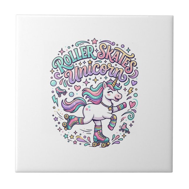 Unicorn Roller Skates Unicorn Retro Style Graphic  Ceramic Tile (Front)