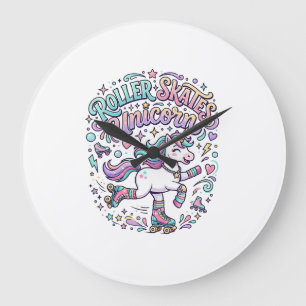 Unicorn Roller Skates Unicorn Retro Style Graphic  Large Clock