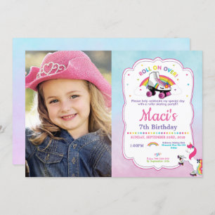 Unicorn Roller Skating Birthday Party Photo Invitation