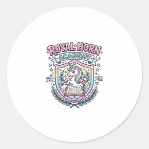 Unicorn Royal Horn Academy Bold Typography Print o Classic Round Sticker
