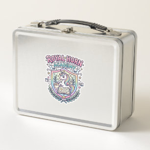 Unicorn Royal Horn Academy Bold Typography Print o Metal Lunch Box