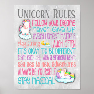 Unicorn Rules Motivational Quotes - 11x14 Poster