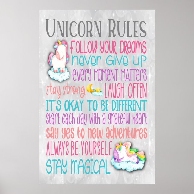 Unicorn Rules Motivational Quotes - 24x36 Poster (Front)
