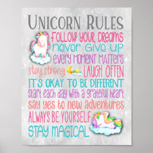 Unicorn Rules Motivational Quotes Poster - 8x10