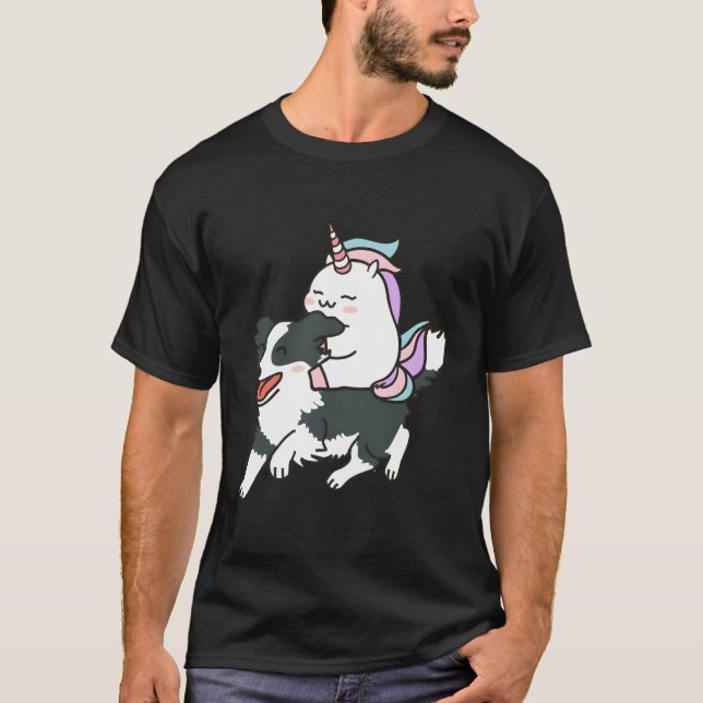 Unicorn Running Border Collie T-Shirt (Front)