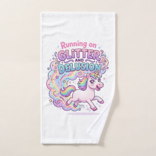 Unicorn Running on Glitter and Delusion Charming M Hand Towel