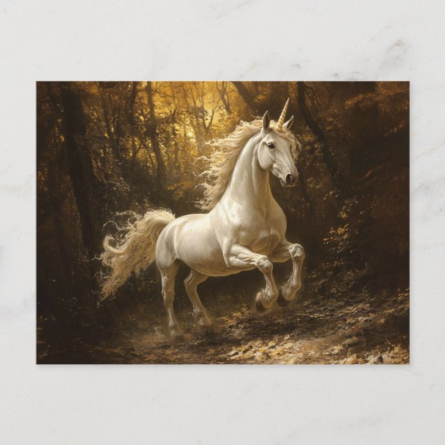 Unicorn Running Through The Forest Painting Postcard (Front)
