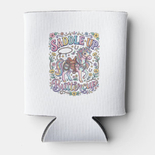Unicorn Saddle Up Buttercup Colourful White Backgr Can Cooler