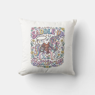 Unicorn Saddle Up Buttercup Colourful White Backgr Cushion