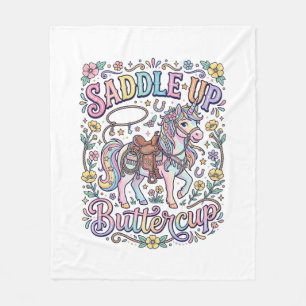 Unicorn Saddle Up Buttercup Colourful White Backgr Fleece Blanket