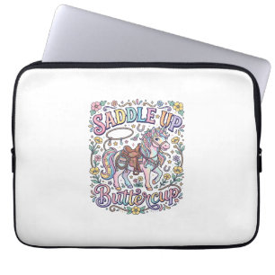 Unicorn Saddle Up Buttercup Colourful White Backgr Laptop Sleeve