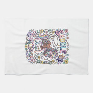 Unicorn Saddle Up Buttercup Colourful White Backgr Tea Towel