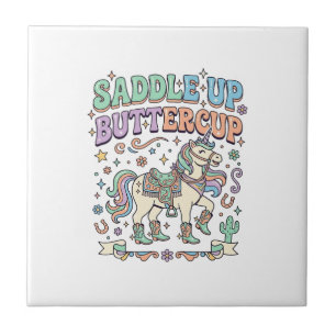 Unicorn Saddle Up Buttercup Kawaii Typography Desi Ceramic Tile