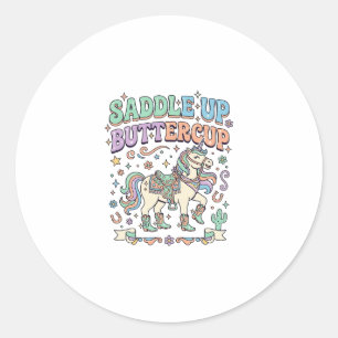 Unicorn Saddle Up Buttercup Kawaii Typography Desi Classic Round Sticker