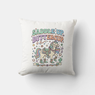 Unicorn Saddle Up Buttercup Kawaii Typography Desi Cushion