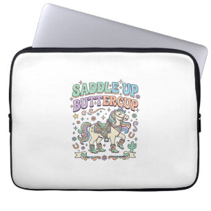 Unicorn Saddle Up Buttercup Kawaii Typography Desi Laptop Sleeve