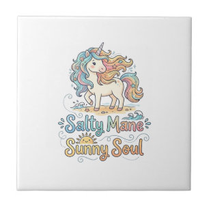 Unicorn Salty Mane Sunny Soul Playful Vector Desig Ceramic Tile