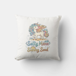 Unicorn Salty Mane Sunny Soul Playful Vector Desig Cushion