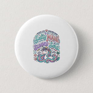 Unicorn Salty Mane Sunny Soul Retro Style T-Shirt  6 Cm Round Badge