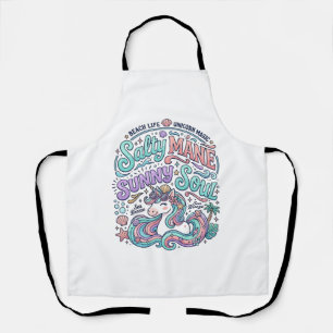 Unicorn Salty Mane Sunny Soul Retro Style T-Shirt Apron