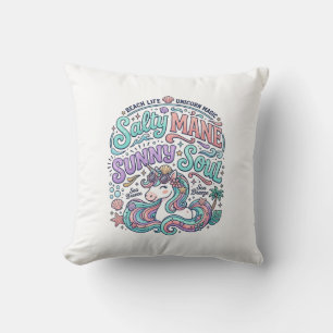 Unicorn Salty Mane Sunny Soul Retro Style T-Shirt  Cushion