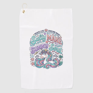 Unicorn Salty Mane Sunny Soul Retro Style T-Shirt Golf Towel