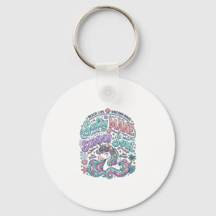 Unicorn Salty Mane Sunny Soul Retro Style T-Shirt Key Ring