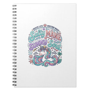 Unicorn Salty Mane Sunny Soul Retro Style T-Shirt Notebook