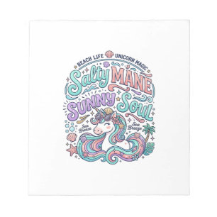 Unicorn Salty Mane Sunny Soul Retro Style T-Shirt Notepad