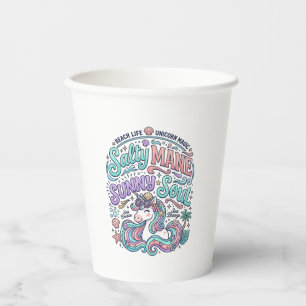 Unicorn Salty Mane Sunny Soul Retro Style T-Shirt Paper Cups