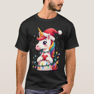 Unicorn Santa Hat Christmas T-Shirt (1)