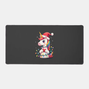 Unicorn Santa Hat Christmas T-Shirt (1) Desk Mat