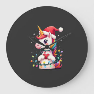 Unicorn Santa Hat Christmas T-Shirt (1) Large Clock