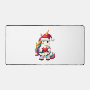 Unicorn Santa Hat Christmas T-Shirt (3) Desk Mat