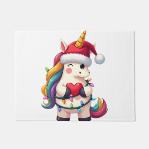 Unicorn Santa Hat Christmas T-Shirt (3) Doormat
