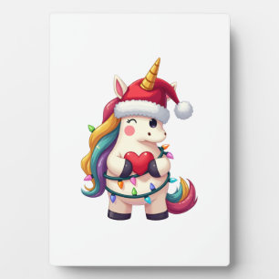 Unicorn Santa Hat Christmas T-Shirt (3) Plaque