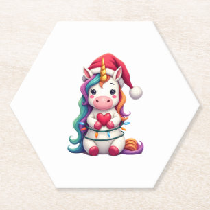 Unicorn Santa Hat Christmas T-Shirt (4) Paper Coaster