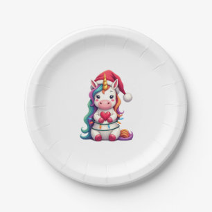 Unicorn Santa Hat Christmas T-Shirt (4) Paper Plate