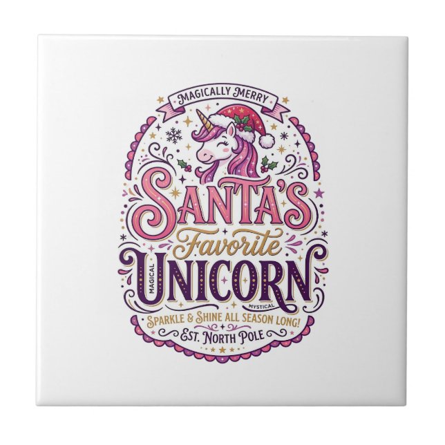 Unicorn Santa's Favourite Unicorn Ceramic Tile (Front)