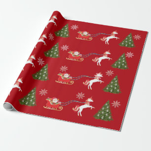 Unicorn Santa's Sleigh Snowflakes Christmas Tree Wrapping Paper
