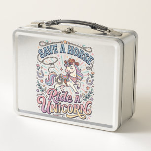 Unicorn Save a Horse Ride a Unicorn Print Ready Ap Metal Lunch Box