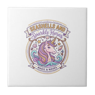 Unicorn Seashells and Sparkle Horns POD Ready Zazz Ceramic Tile