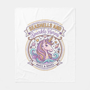 Unicorn Seashells and Sparkle Horns POD Ready Zazz Fleece Blanket