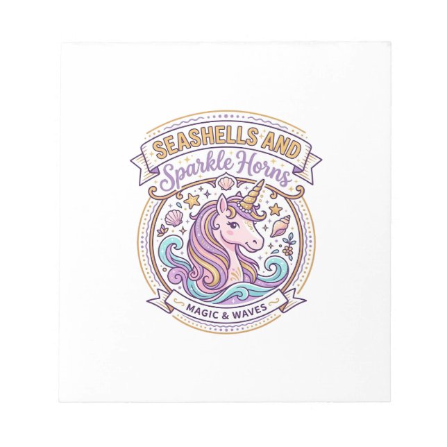 Unicorn Seashells and Sparkle Horns POD Ready Zazz Notepad (Front)