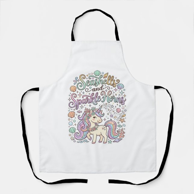 Unicorn Seashells and Sparkle Horns Premium Vector Apron (Front)