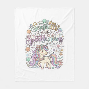 Unicorn Seashells and Sparkle Horns Premium Vector Fleece Blanket