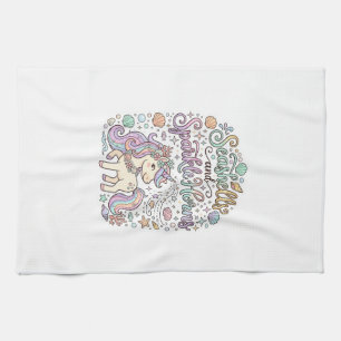 Unicorn Seashells and Sparkle Horns Premium Vector Tea Towel