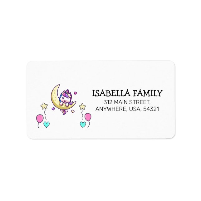 Unicorn Second Birthday Invitation Address Label (Front)