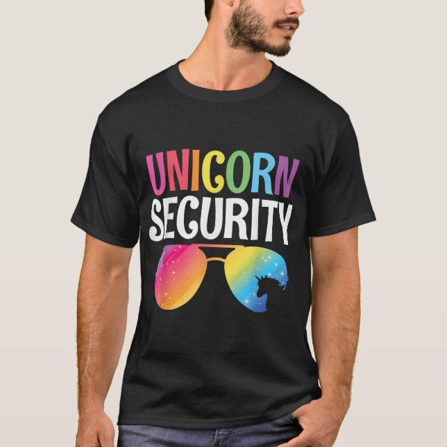 Unicorn Security Birthday Family Halloween Costume T-Shirt (Front)