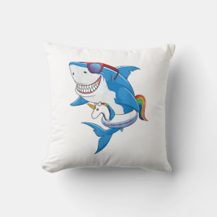 Unicorn Shark Pool Party Shirt Kids Girls Boys Fun Cushion